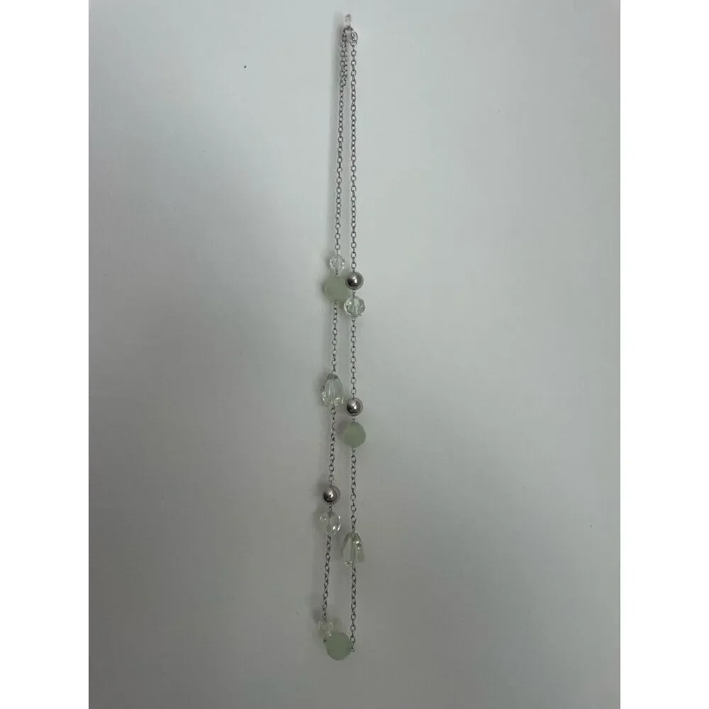 Silver and Green Long Fishhook Necklace